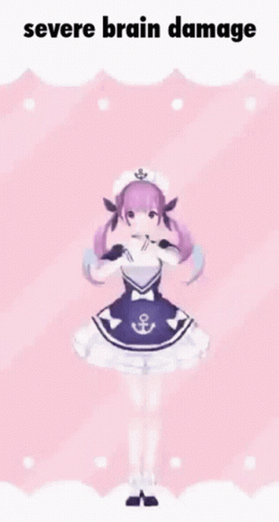 A Girl In A Maid Dress Is Standing On A Pink Background With The Words `` Severe Brain Damage '' . GIF