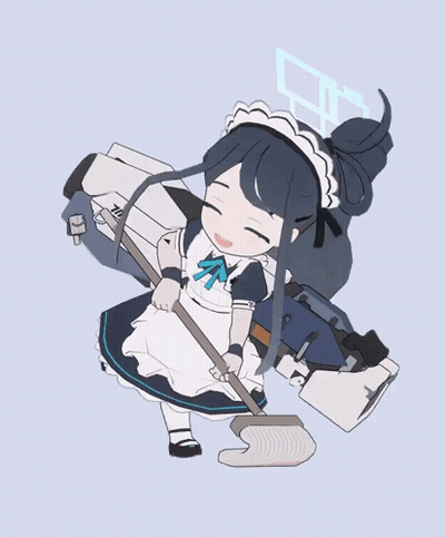A Girl In A Maid Outfit Is Holding A Broom And Smiling GIF