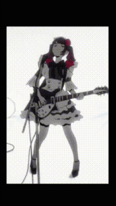 A Girl In A Maid Outfit Is Singing Into A Microphone While Holding A Guitar GIF
