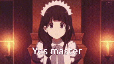 A Girl In A Maid Outfit With The Words Yes Master Written On The Bottom GIF