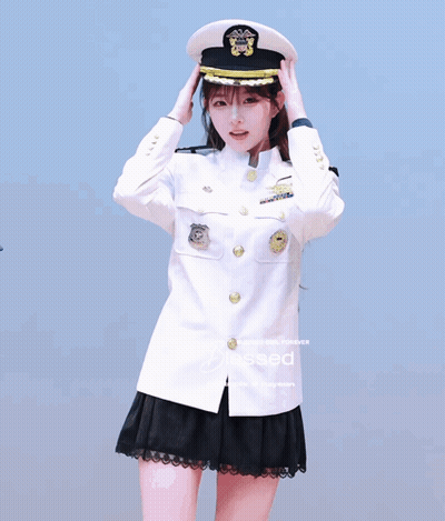 A Girl In A Military Uniform Salutes While Another Girl Walks By GIF