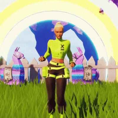 A Girl In A Neon Green Outfit With The Letters Xii On It GIF
