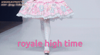 A Girl In A Pink Dress Is Holding A Teddy Bear And The Words Royale High Time Are On The Bottom GIF
