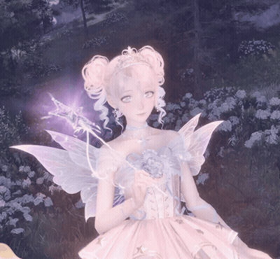 A Girl In A Pink Dress With Wings Is Holding A Flower GIF