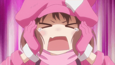 A Girl In A Pink Hat And Gloves Is Crying GIF