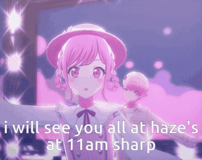 A Girl In A Pink Hat Says I Will See You All At Haze 'S At 11 Am Sharp GIF