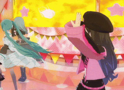 A Girl In A Pink Jacket Is Dancing With Another Girl In A White Dress GIF