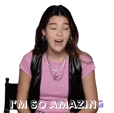 A Girl In A Pink Shirt And A Black Vest Says I 'M So Amazing Sticker