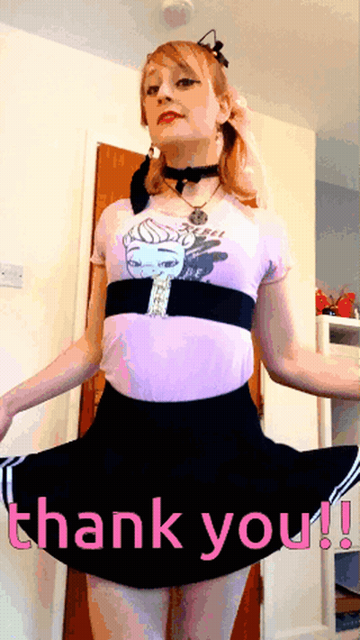 A Girl In A Pink Shirt And Black Skirt Says Thank You In Pink GIF