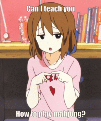 A Girl In A Pink Shirt With A Heart On It Is Asking How To Play Mahjong GIF