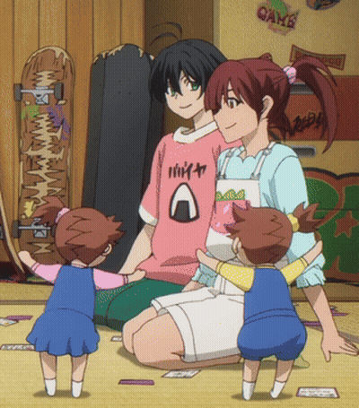 A Girl In A Pink Shirt With An Onigiri Logo On It GIF