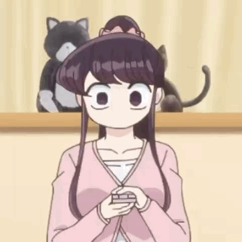 A Girl In A Pink Sweater Is Holding A Cell Phone In Front Of A Cat . GIF