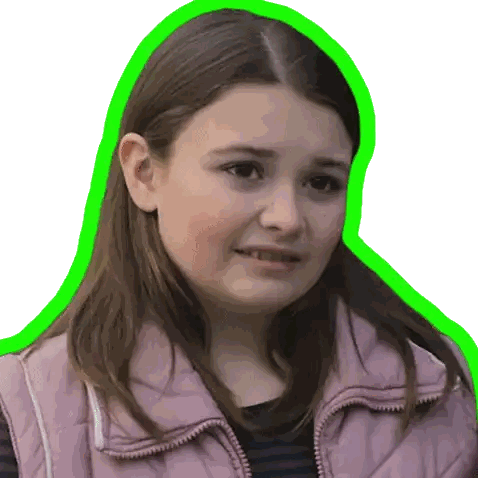 A Girl In A Pink Vest With A Green Border Around Her Face Sticker