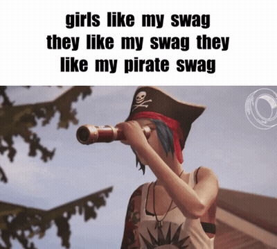 A Girl In A Pirate Hat Looking Through A Telescope With The Caption Girls Like My Swag GIF