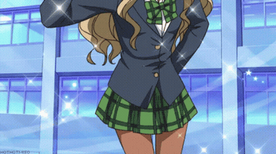 A Girl In A Plaid Skirt Is Standing In Front Of A Building With Hothotmiso Written Below Her GIF