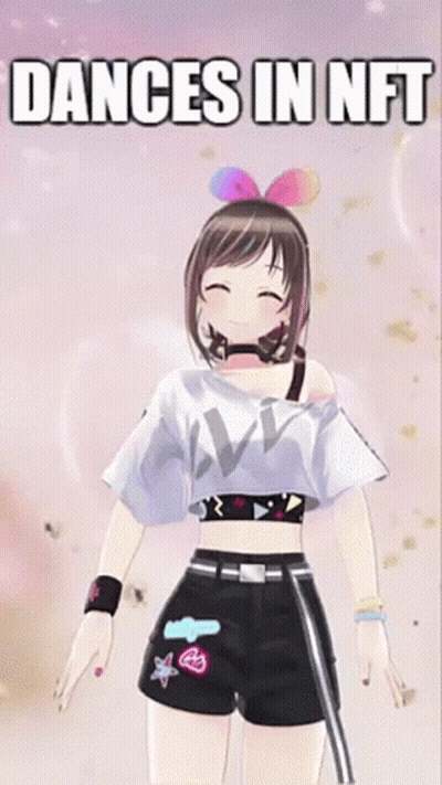 A Girl In A Ponytail Is Dancing In A Video Game With The Words `` Dances In Nft '' . GIF