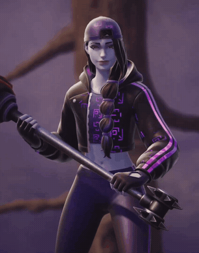 A Girl In A Purple And Black Outfit With The Letter A On The Front GIF