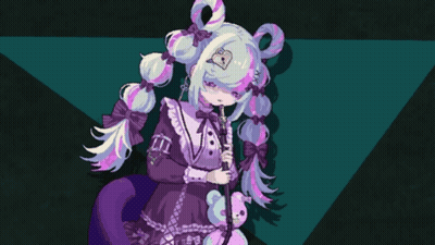 A Girl In A Purple Dress Holding A Cane And A Teddy Bear GIF