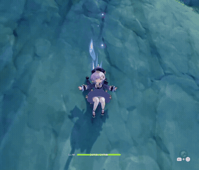 A Girl In A Purple Dress Is Floating In The Water And Has A Lv 90 GIF