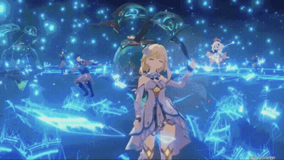 A Girl In A Purple Dress Is Holding A Sword In Her Hand In A Video Game . GIF