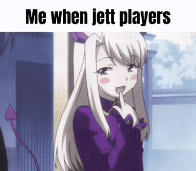 A Girl In A Purple Dress Is Making A Funny Face And Says Me When Jett Players GIF