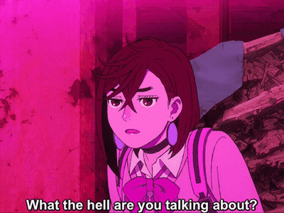 A Girl In A Purple Outfit Is Asking What The Hell Are You Talking About GIF