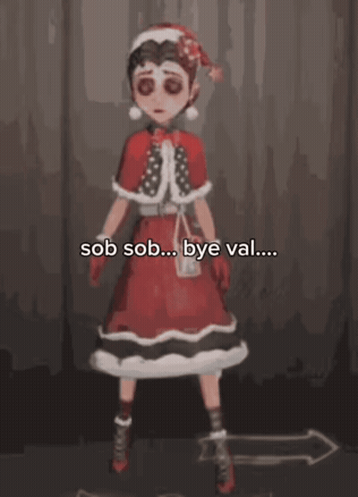 A Girl In A Red Dress And Santa Hat Says Sob Sob Bye Val ... GIF