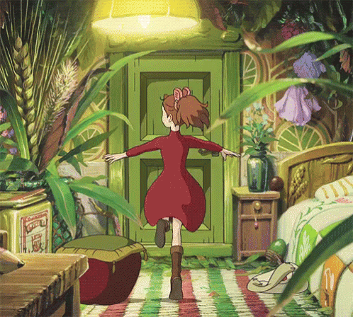 Girl Running To Green Door GIF
