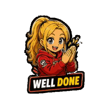 A Girl In A Red Hoodie Is Clapping Her Hands In Front Of A Sign That Says Well Done . Sticker