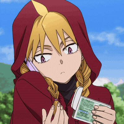 A Girl In A Red Hoodie Is Talking On A Cell Phone While Holding A Passport GIF