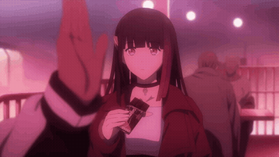 A Girl In A Red Jacket Is Holding A Chocolate Bar That Says ' Cocoa ' On It GIF