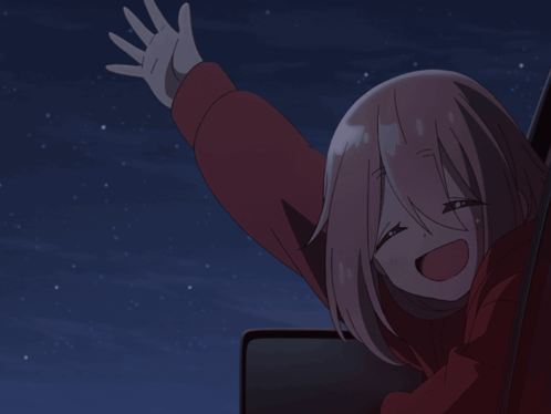 A Girl In A Red Jacket Is Waving Her Hand GIF