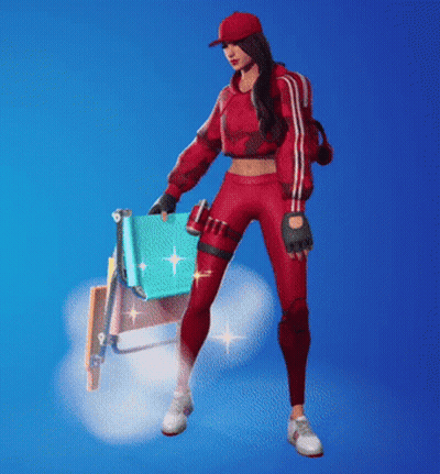 A Girl In A Red Outfit Is Holding A Chair GIF