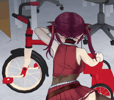 A Girl In A Red Outfit Is Riding A Red Tricycle GIF