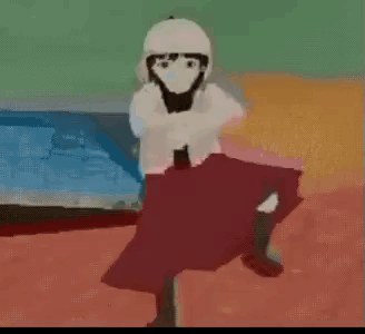 A Girl In A Red Skirt And White Hat Is Dancing On A Beach . GIF