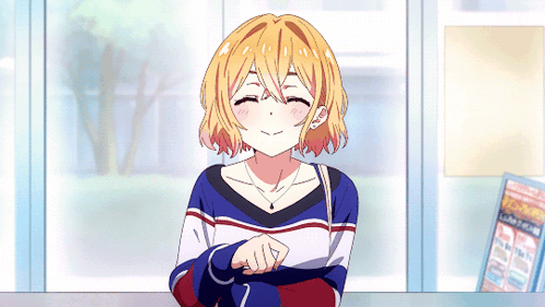 A Girl In A Red White And Blue Striped Shirt Is Smiling With Her Eyes Closed GIF