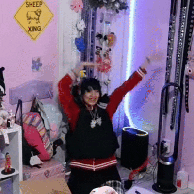A Girl In A Room With A Sign That Says Sheep Xing GIF