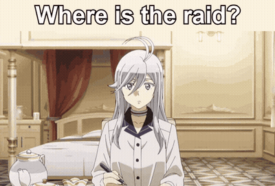 A Girl In A Room With The Words " Where Is The Raid " On The Bottom GIF