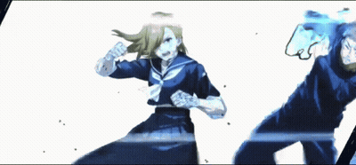 A Girl In A Sailor Uniform Is Holding A Blue Object In Her Hands GIF