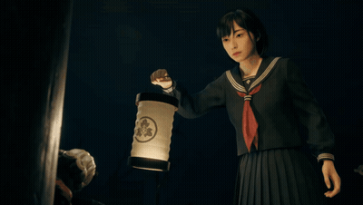 A Girl In A Sailor Uniform Is Holding A Lantern With Chinese Characters On It GIF