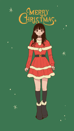 A Girl In A Santa Costume Is Making A Heart With Her Hands And The Words Merry Christmas Above Her GIF