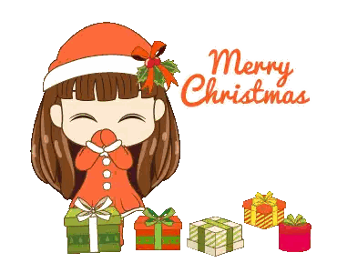 A Girl In A Santa Hat Is Surrounded By Christmas Presents Sticker