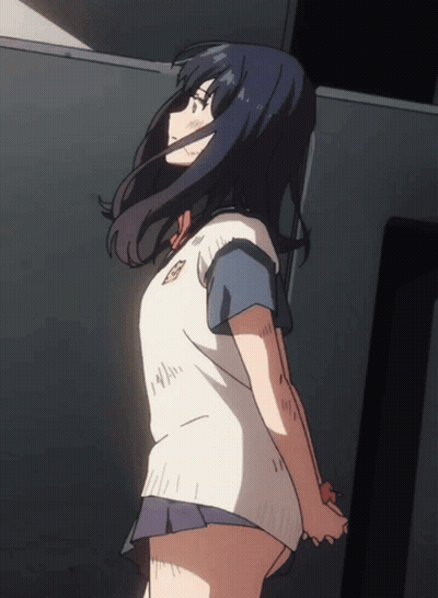 A Girl In A School Uniform Has A Badge On Her Shirt That Says ' A ' GIF