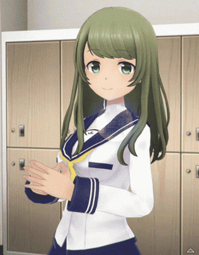 A Girl In A School Uniform Is Clapping Her Hands In Front Of Lockers GIF