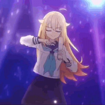 A Girl In A School Uniform Is Dancing On A Stage . GIF