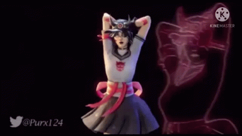 A Girl In A School Uniform Is Dancing With Her Arms In The Air . GIF