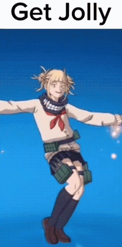 A Girl In A School Uniform Is Dancing With The Words Get Jolly Below Her GIF