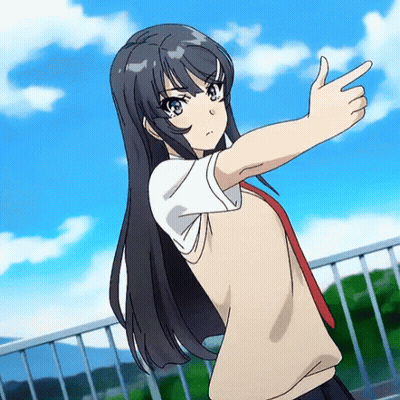 A Girl In A School Uniform Is Pointing At The Sky GIF