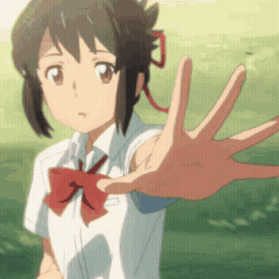 A Girl In A School Uniform Is Reaching Out Her Hand Towards Someone GIF