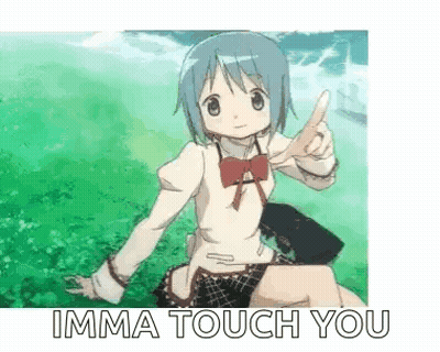 A Girl In A School Uniform Is Sitting On A Person 'S Lap And Pointing . GIF
